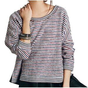 Free People  Women's Little Ann Striped Dolman Sleeve Sweater Medium Grey Combo